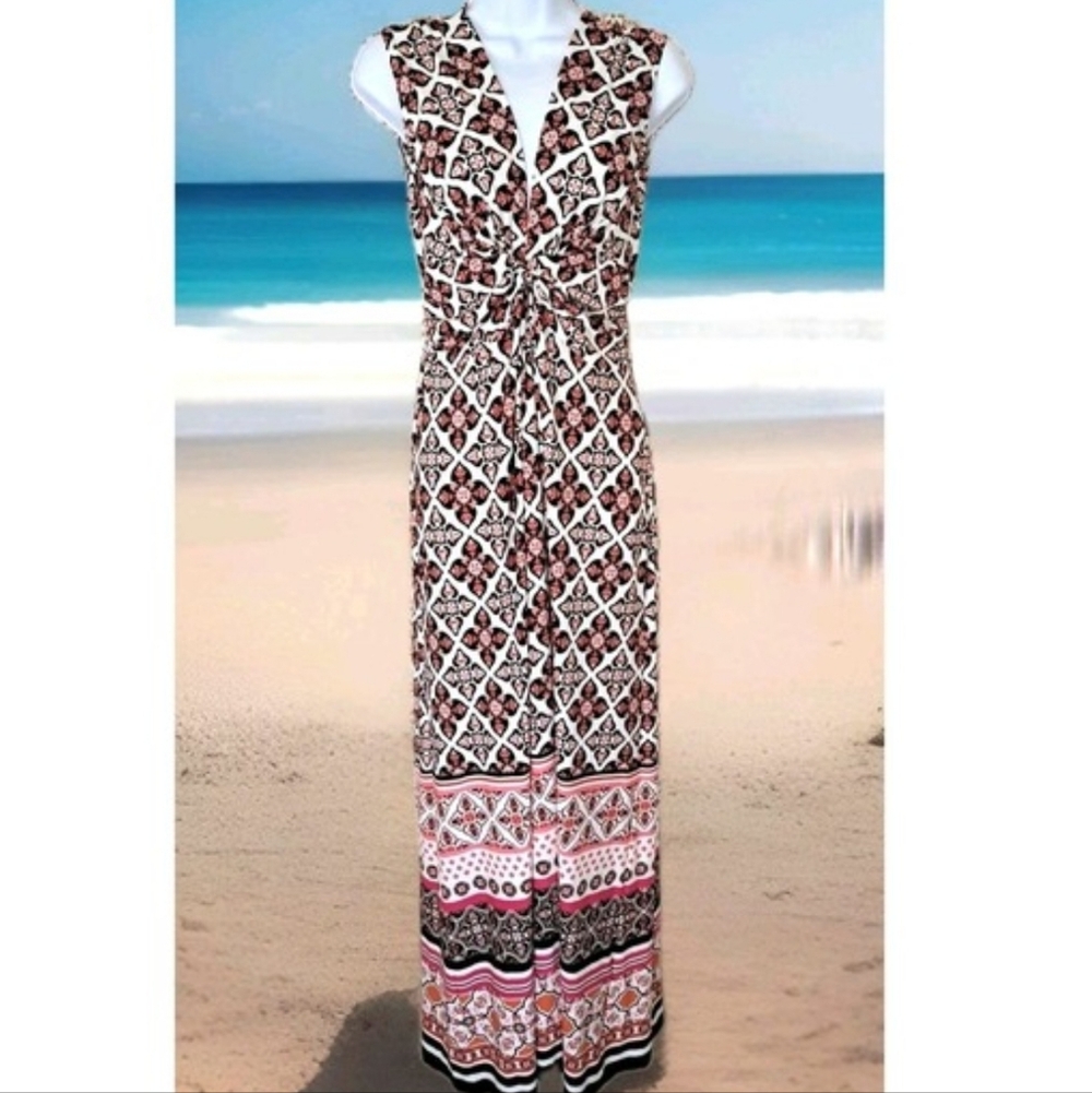 White House Black Market | Pink & Black Printed Maxi Dress | Sz XS